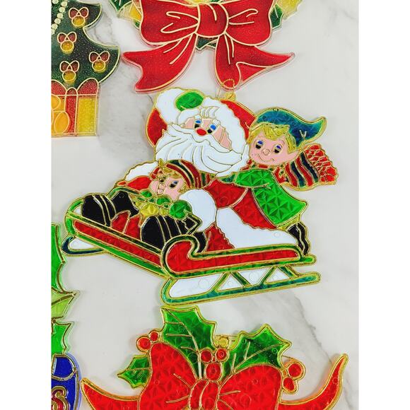 Christmas Sun Catcher Window Plaque 90s Plastic Large Stained Glass Style x7 Vtg - Picture 7 of 16